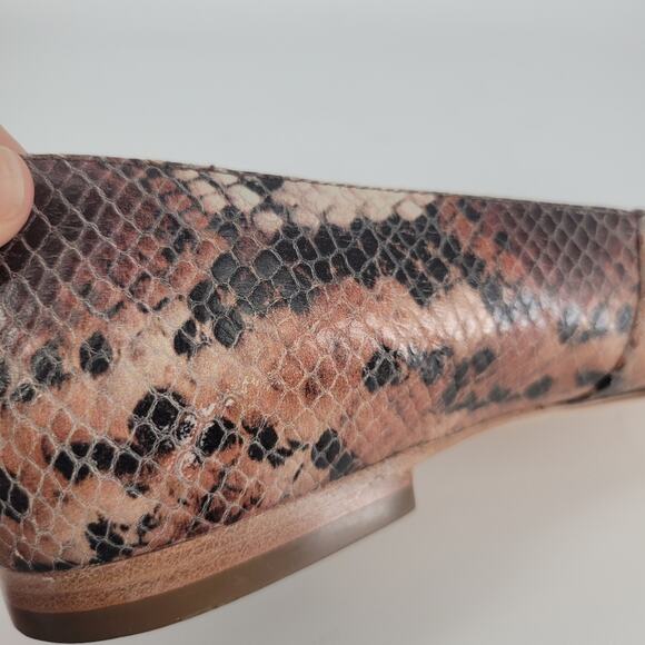 Frances Valentine Chocolate Brown Paige Snakeskin Embossed Leather Flats 8 - Picture 9 of 13